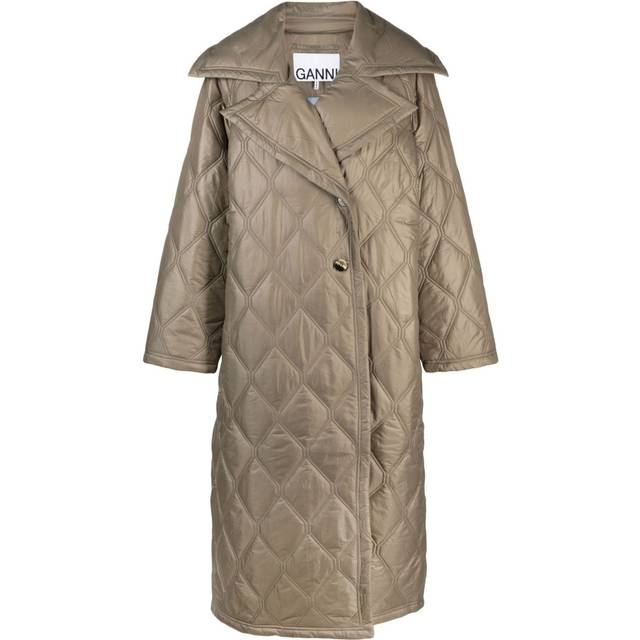 GANNI - quilted recycled-shell coat - women - Recycled Polyester/Recycled Polyamide - 40 - Brown