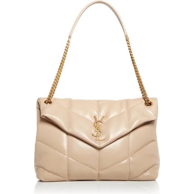 Lou Lou Medium Puffer Leather Shoulder Bag - DARK BEIGE - Fitted with a chain strap that can be worn crossbody or doubled for a shoulder take, the Puffer style from Saint Laurent is a versatile style moment. Cut from quilted lambskin to a rich and textured feel, it ups the fashion ante of any look.