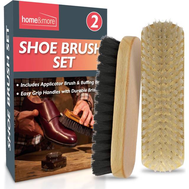 2pk Shoe Brush Set | Traditional Shoe Polish Brushes Ideal for Leather Shoes, Boots Suede | Wooden Handle Shoe Cleaning Brush | Boot Brush | Shoe