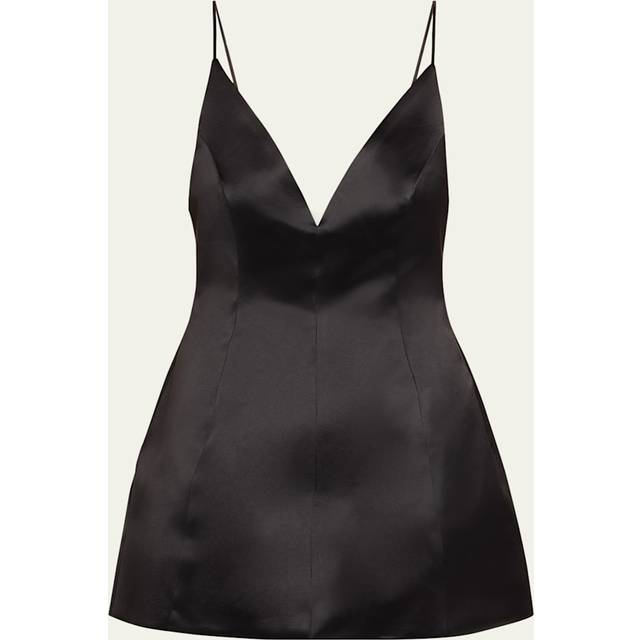 Giavanna Plunging Satin Mini Dress - BLACK - Small