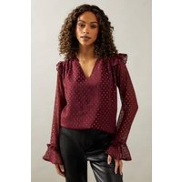 Womens Occasion Ruffle Sleeve Metallic Blouse - Raspberry - 10
