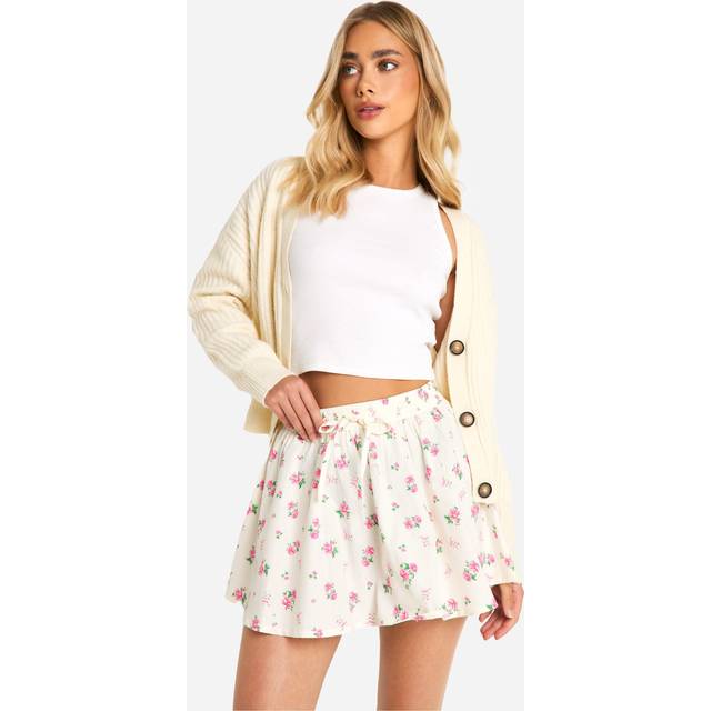 Womens Prairie Floral Printed Mini Skirt - White - 8, White