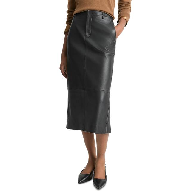 A-Line Leather Midi Skirt - BLACK - 2