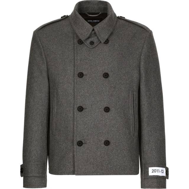 Dolce & Gabbana, Jacka, Herr, L, Bomull, Grå Ull Kort Kappa Dubbelknäppt - gray (L)