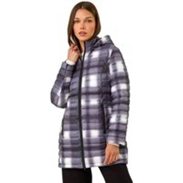 Check Print Quilted Puffer Coat - Black - Size 20 - Roman