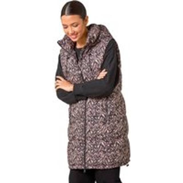 Chevron Print Longline Hooded Gilet - Black - 16
