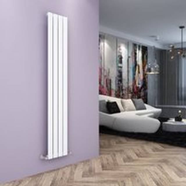 Elegant - 1800 x 300 mm Anthracite Vertical Column Rads Single Flat Panel Designer Efficient Radiator + Anthracite Thermostatic Radiator Valves