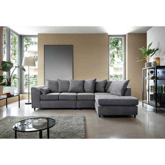 Abakus Direct Jumbo Large Grey Cord Right Facing Corner Sofa For Living Room With Thick Luxury Deep Filled Cushioning - One Size
