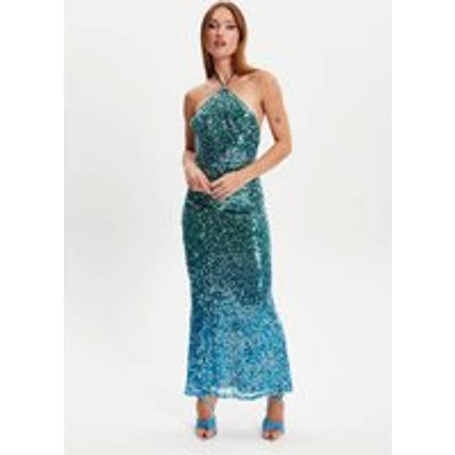 Womens Liquorish Halter Neck Maxi Sequin Dress - Green - 10
