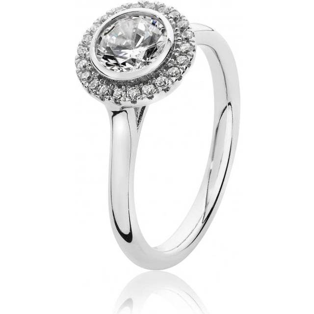 Silver & Co Small Bezel Set Round Halo Style Cubic Zirconia Ring SRG0001CZ / Size T