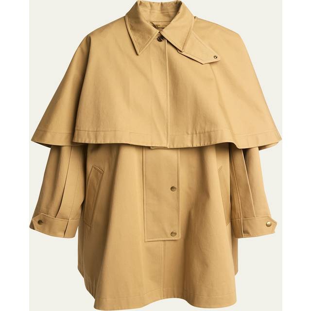 CHLOÉ Parka in cotton gabardine with cape Brown Size 10 100% Cotton, Horn Bubalus Bubalis, Farmed, COO India