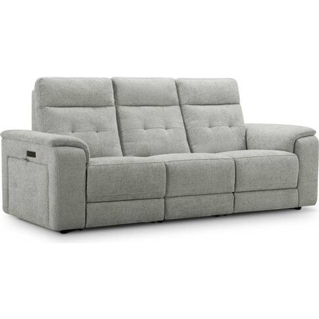 Hopsack Dove Fabric Sofas - 3 Seater Recliner with Power Headrests - Juno Range - Oak Furnitureland