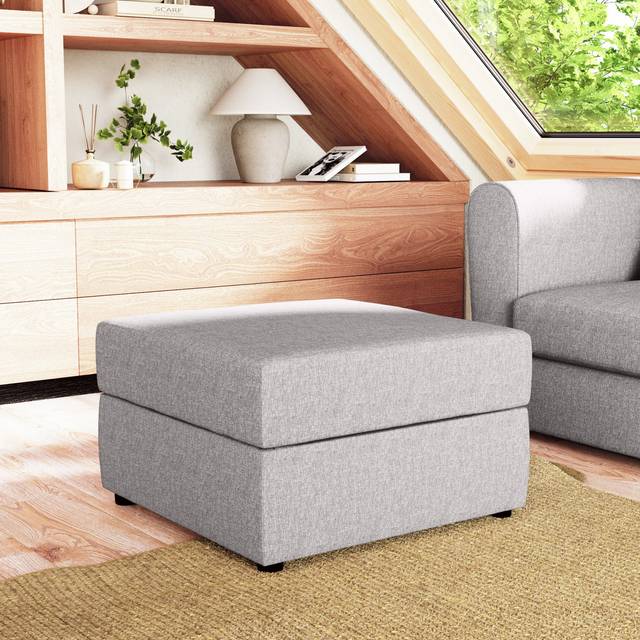 Square Soft Texture Storage Footstool - Grey