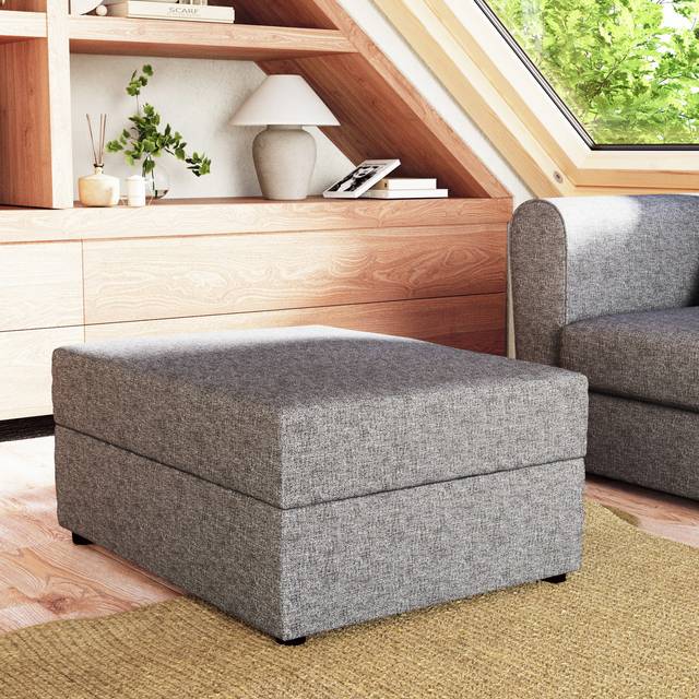 Rectangle Tonal Weave Storage Footstool - Grey
