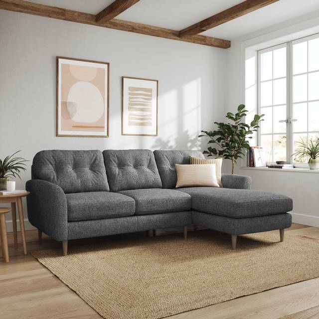 Sven Tonal Weave Large Corner Chaise Sofa - Grey