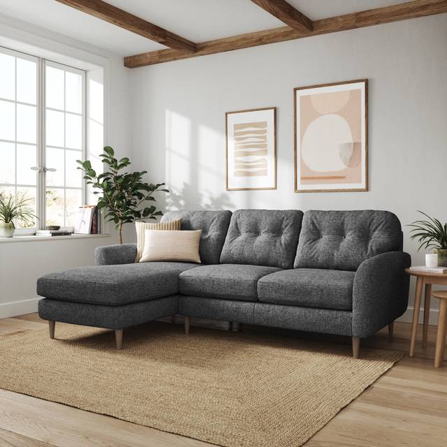 Sven Tonal Weave Large Corner Chaise Sofa - Grey