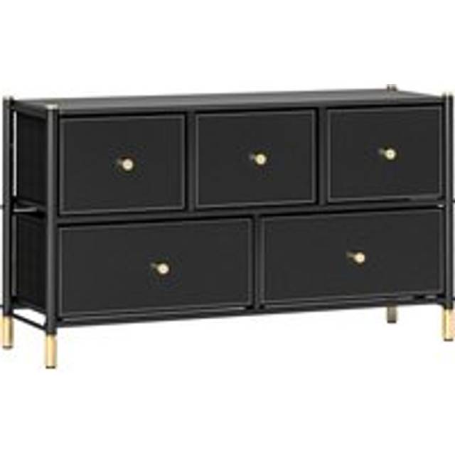 Homcom Chest Of Drawers, 5 Drawer Fabric Dresser With Pu Leather Surface, Steel Frame, Storage Organizer Unit For Bedroom, Living Room, Hallway, Close