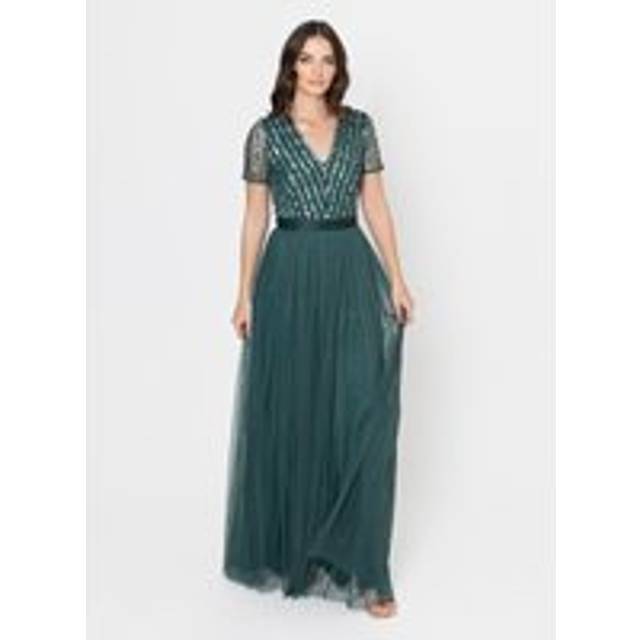 Maya Deluxe Stripe Embellished Sash Belt Maxi Dress