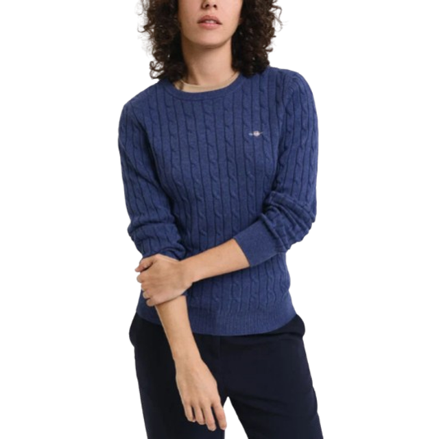 GANT Dam stretch bomull kabel C-hals tröja, Dusty Navy, XXL