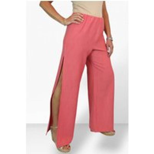 Linen Look Open Leg Trousers - Coral - 20