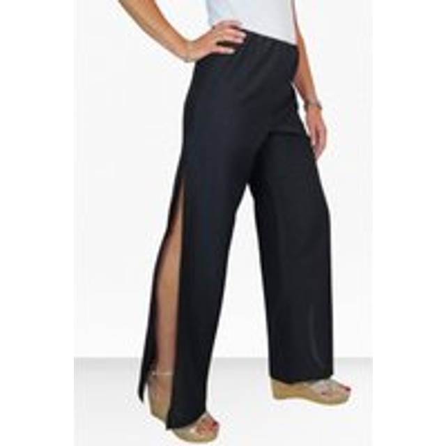 Paulo Due Linen Look Open Leg Trousers In Black - 18