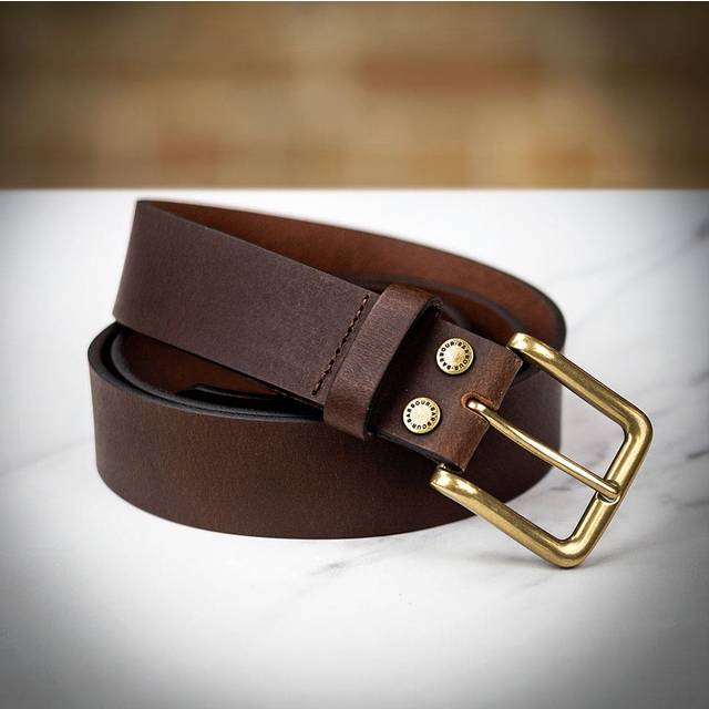 Barbour Double Rivet Leather Belt - Dark Brown - Large - can be Engraved or Personalised