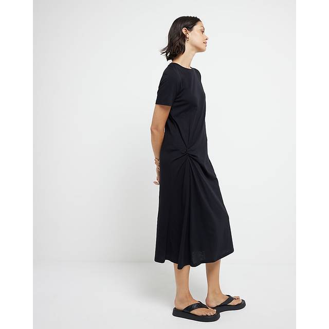 River Island Womens Black Side Knot T-Shirt Midi Dress - 14