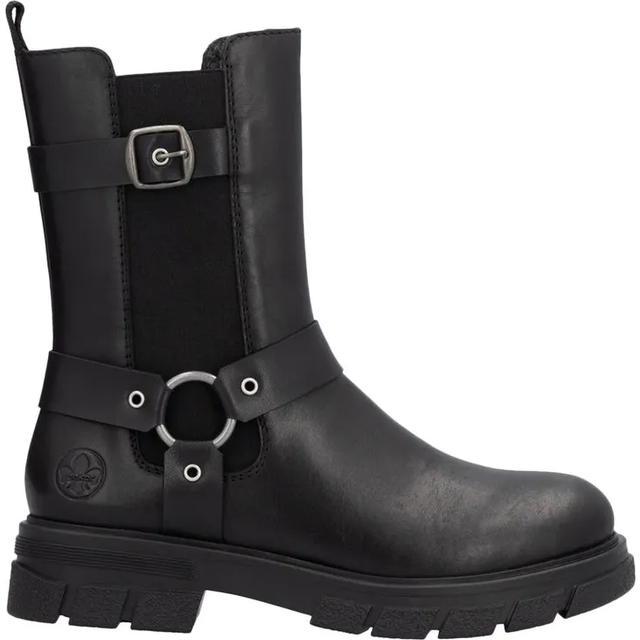Rieker - Svarta höga bikerboots i skinn storlek 40 - Black (40)