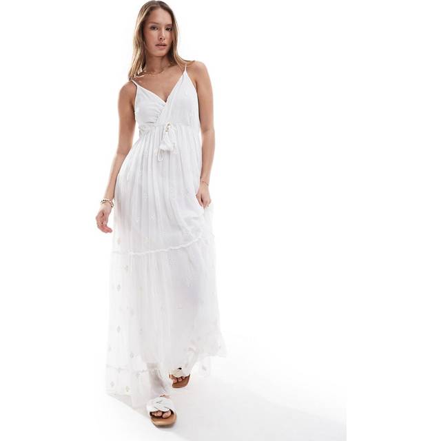 South Beach Sequin Detail Cami V-Neck Maxi Dress, White