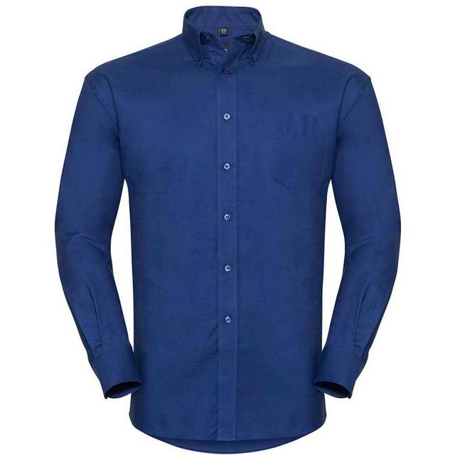 (17.5in, Bright Royal Blue) Russell Collection Mens Oxford Easy-Care Long-Sleeved Formal Shirt