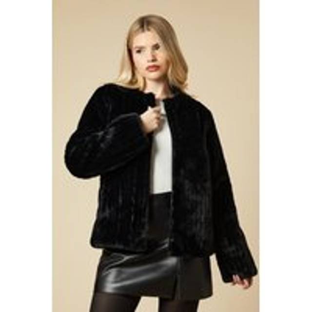 Womens Longline Fur Coat - Black