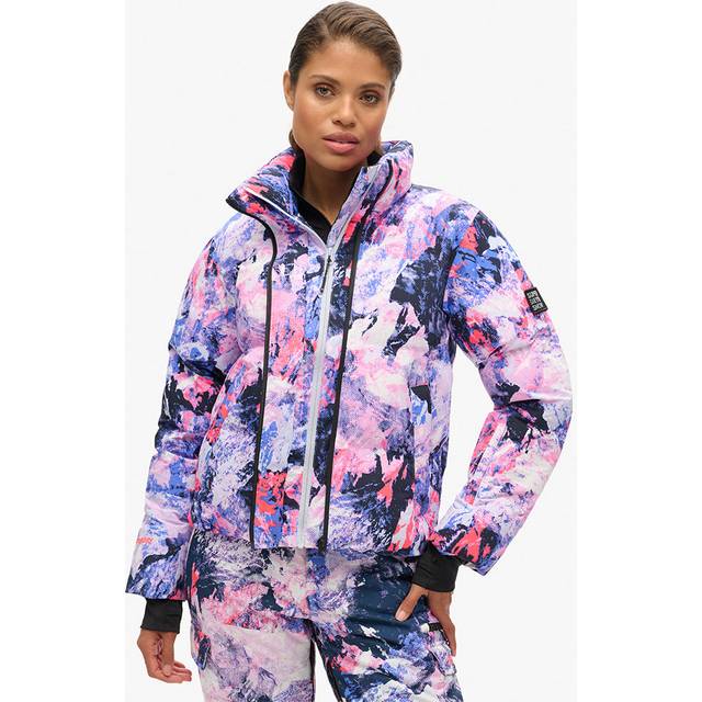 Superdry för kvinnor. WS110169A Lila quiltad skidjacka med fyrkantig skärning (M), Deportivo, Snö, Hållbar, Återvunnen nylon (M)