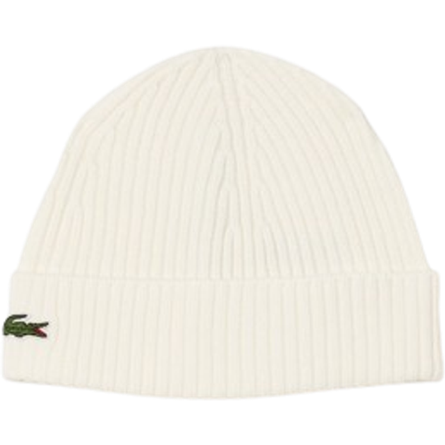 Lacoste Rib Knit Brushed Wool Beanie Size One size White