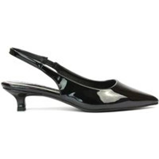 'Jenny' Pointed Toe Low Kitten Heel Slingback Pumps - True Black - 5