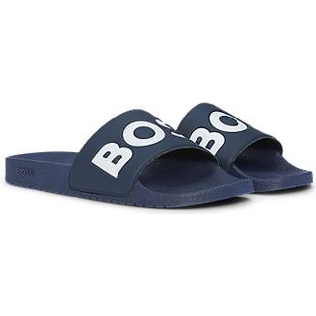 Men's BOSS Orange Aryeh Mens Italian-Made Slides with Large Logo Detail NOS - Navy - Size: 10