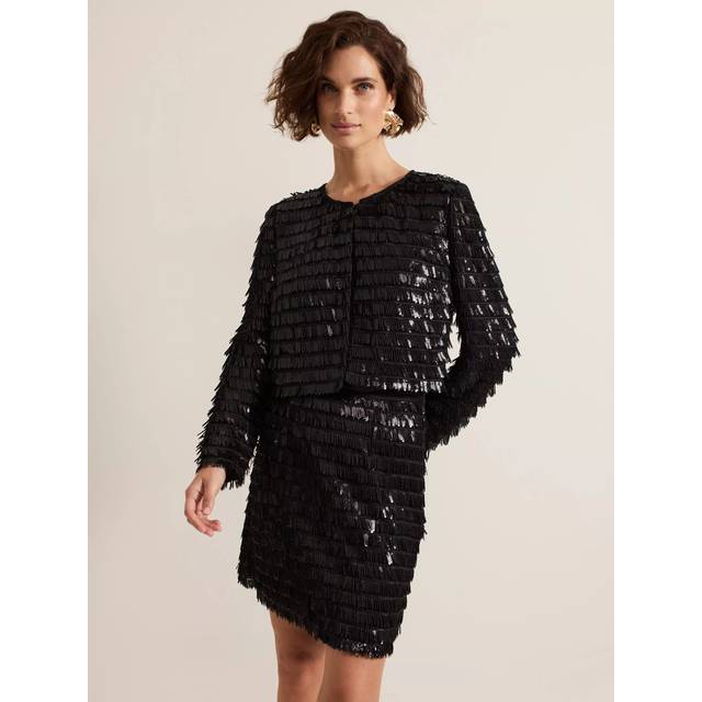 Phase Eight Dolly Sequin Tassel Crop Jacket, Black