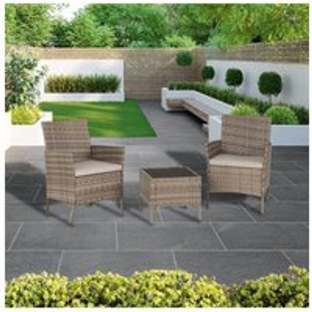 Seconique Willow 2 Seater Grey Fabric Rattan Black Glass Garden Set - Multi