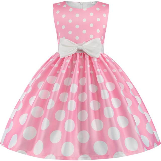(Pink, 2-3Years) Children Kids Girls Polka dots Princess Dress UK