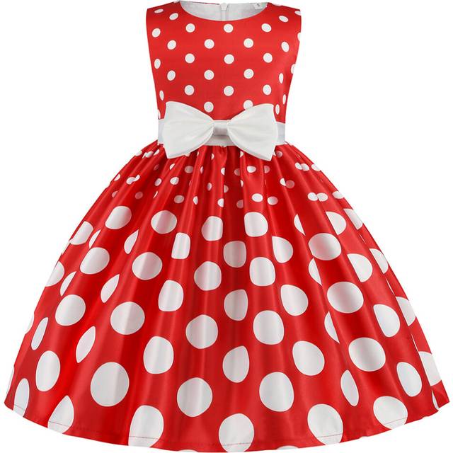 (Red, 3-4Years) Children Kids Girls Polka dots Princess Dress UK
