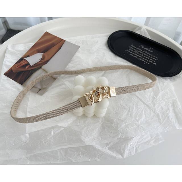 (OffWhite, 70cm) Modern Womens Adjustable Elastic Waist Belt With Smooth Finish Rectangle Buckle For Any Outfit