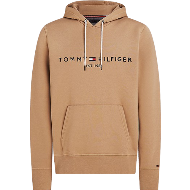 Tommy Logo Hoodie with Embroidered Logo in Cotton Mix - beige - S