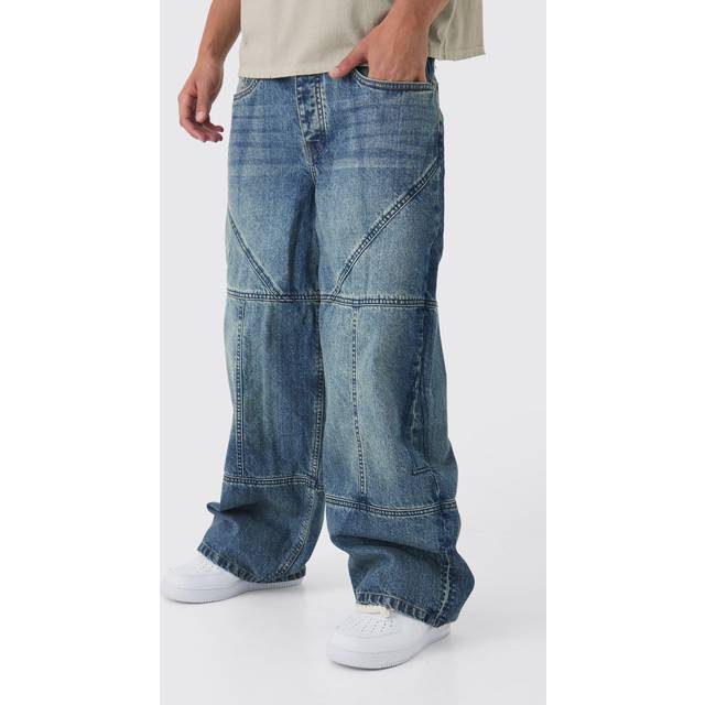 Baggy Rigid Contrast Stitch Denim Jeans - Grey - 32R