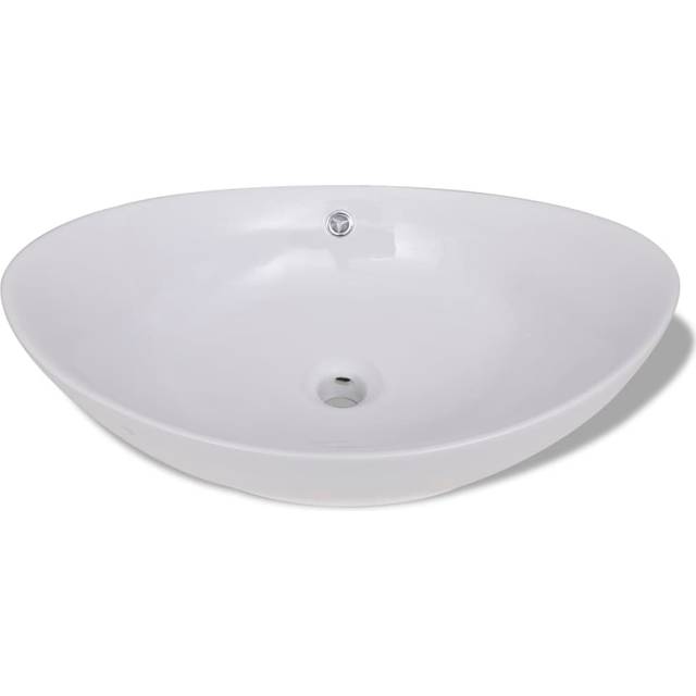 vidaXL Ceramic Basin Oval with Overflow 59x38.5x19cm Bathroom Fixture Sink