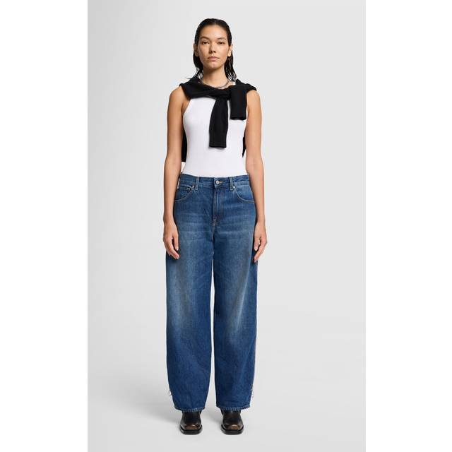 7 For All Mankind - Bonnie Curvilinear Topic With Outseam Zip - Wide Leg Jeans - mid blue
