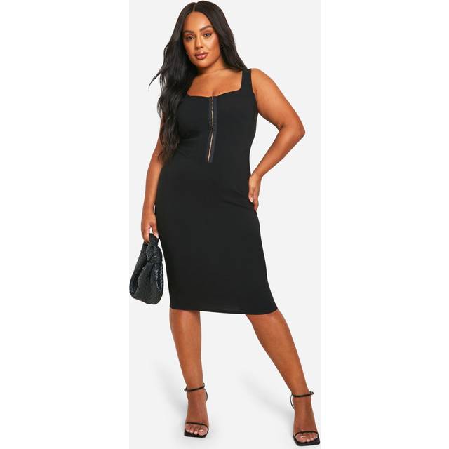 Womens Plus Corset Bengaline Strappy Bodycon Dress - Black - 22