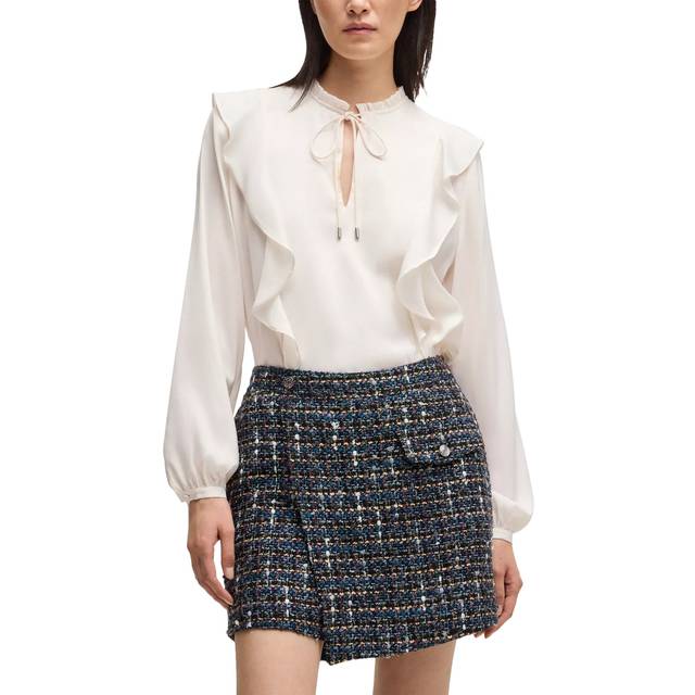 BOSS Ruffle Tie Neck Blouse, Ivory