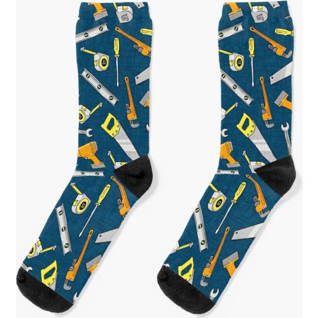 Dress Socks Handyman Tools - Dark Blue Novelty Fancy Crazy Pattern Crew Casual for Men Women