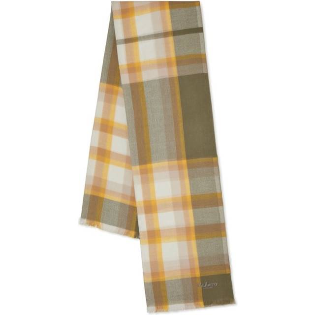 Mulberry Womens Linen Green-yellow Mega Check Embroidered Lambswool and Cashmere-blend Scarf