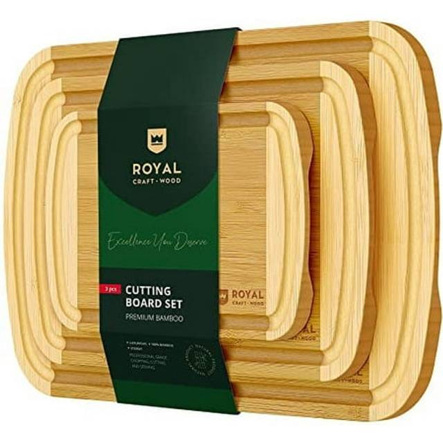 ROYAL CRAFT WOOD Luxury Cutting Boards for Kitchen Reversible Wood Cutting Board Set  Thick Chopping Board Two Tone Bamboo Light & Dark 3-Piece
