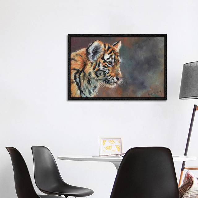Tiger Cub Portrait In Oil by David Stribbling - Gallery-Wrapped Canvas Giclée on Canvas - Black Framed (66.04cm H x 101.6cm W x 3.81cm D)